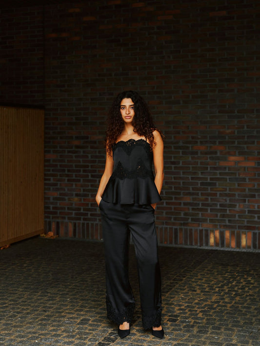 EMERY HEAVY SATEEN LACE PANTS