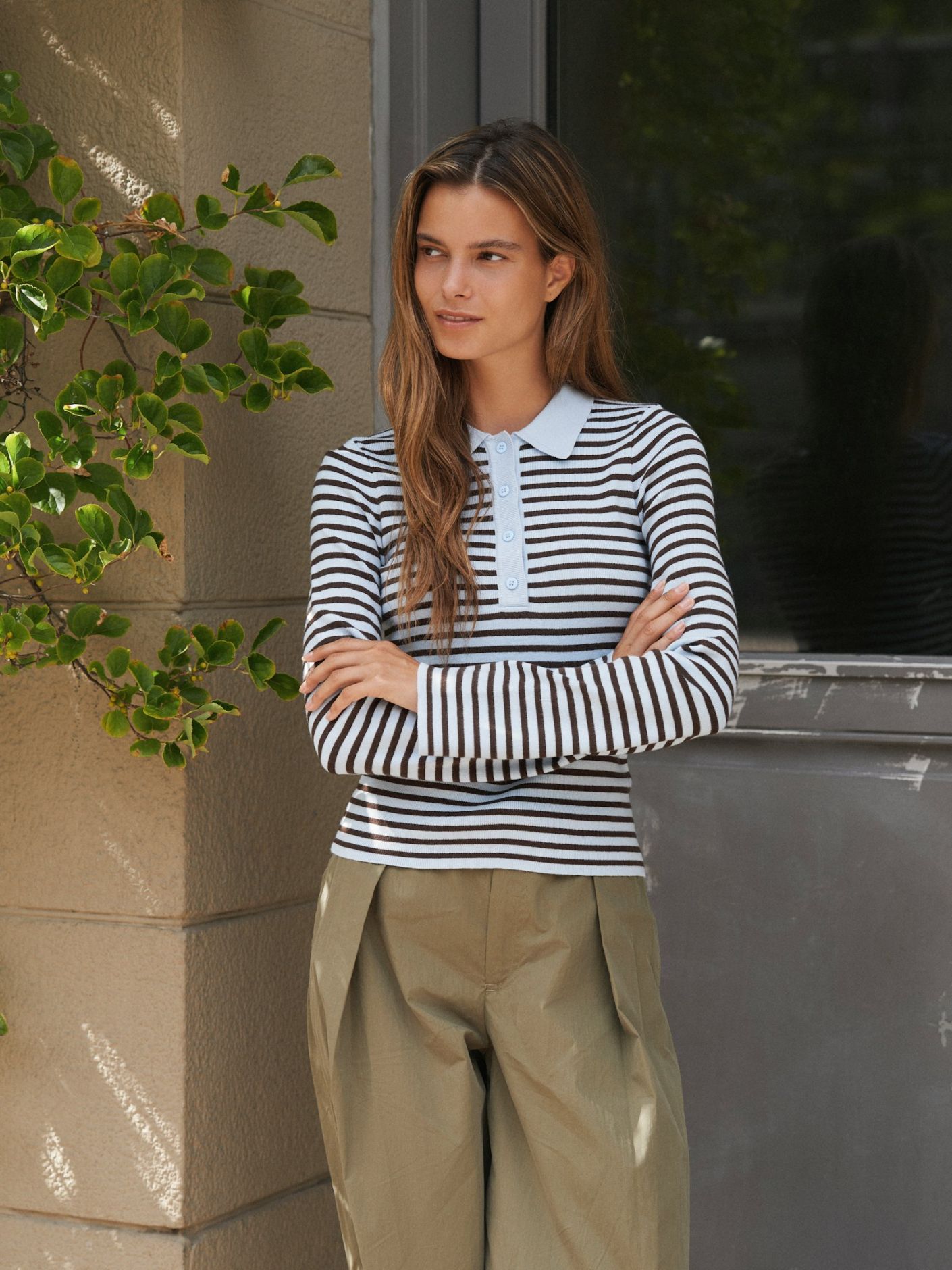 FANYA LS STRIPED KNIT POLO