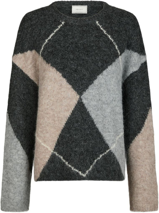 INGA CHECK FLUFF KNIT BLOUSE